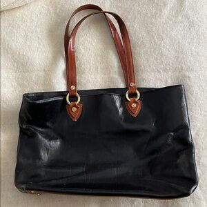 Valentina Black Tote with Brown Handles